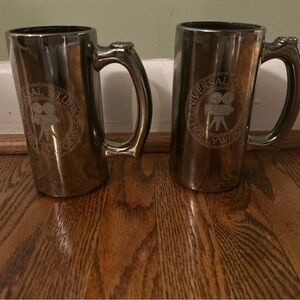 Vintage 1990 Universal Studios Florida Smoked Glass Drinking Mug Cups